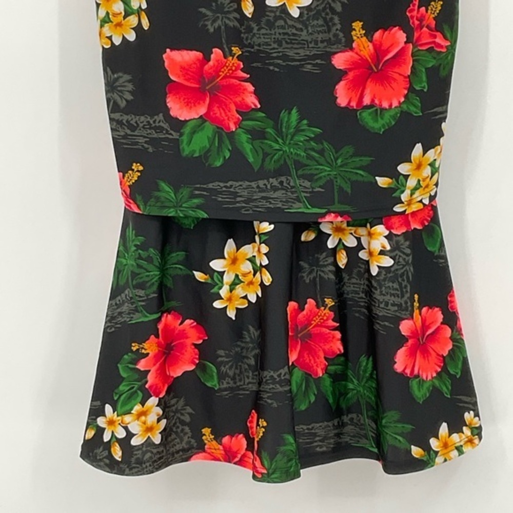 Beach Cabana One Piece Swim Suit Black W/Tropical print Size Small G11 - Picture 2 of 10